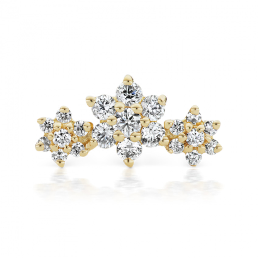 Three Flower Garland Diamond Threaded Stud Earring (Recessed)