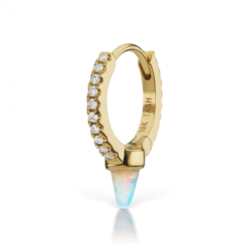 Single Short Opal Spike Diamond Eternity Hoop Earring