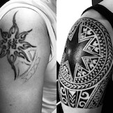 Cover-Up Tattoo mit polynesischen Motiven. 