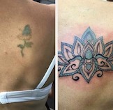 Ein Cover-Up Tattoo im Mandala Style auf dem Schulterblatt. 