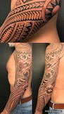 Um das bereits bestehende rot-schwarze Tribal habe ich ein komplett Arm im Polynesian-Style gestochen und entworfen. Heute war die Erweiterung zum Unterarm dran.