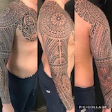 Nach eigenem Entwurf ein Maori komplett Arm Tattoo, Sleeve Tattoo im polynesischen Stil. 