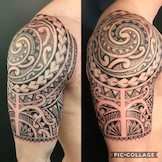 Maori Tattoo, Südseezauber am Oberarm, traditonelle polynesische Körperkunst.