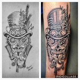 Das Ergebnis eines meiner „Wanna-Dos“, design by Thomas Heider. Man freut sich natürlich immer wenn einem Kunden eine Idee gefällt. Das Tattoo ist im Steampunk-Style gestochen. 